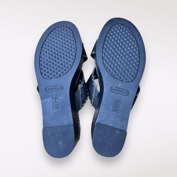 Aerosoles Leather Sandals Black Open Toe Slip On Size 6.5 - Picture 7 of 10